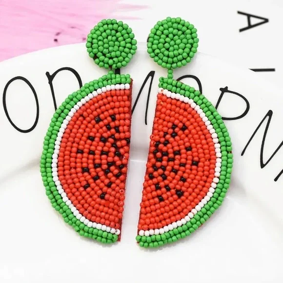 Beaded Watermelon Earring - Picture 2 of 4